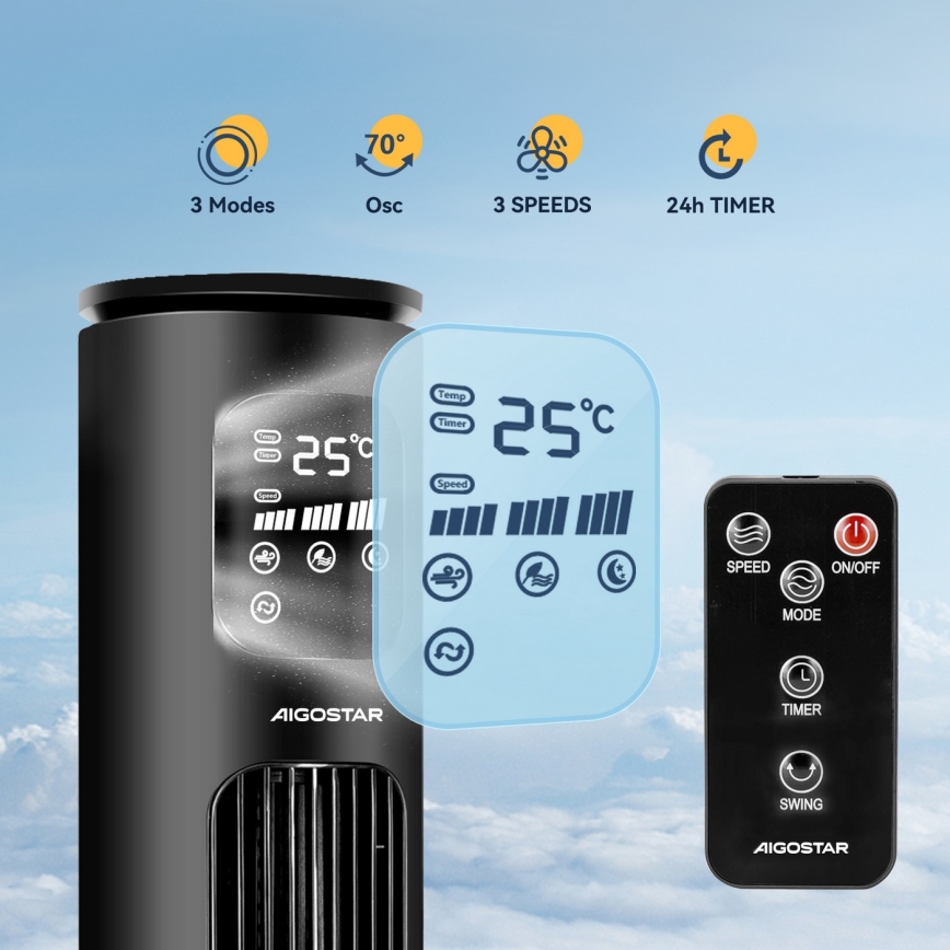 igostar - Ανεμιστήρας Πύργος 50W/230V μαύρο Wi-Fi + τηλεχειριστήριο