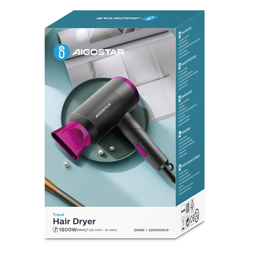 igostar - Σεσουάρ ταξιδιού 1800W/230V μωβ / μαύρο