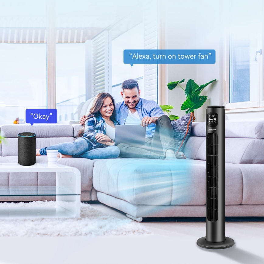 igostar - Ανεμιστήρας Πύργος 50W/230V μαύρο Wi-Fi + τηλεχειριστήριο