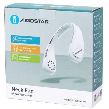 igostar - Επαναφορτιζόμενο ανεμιστηράκι λαιμού 4W/5V 2000mAh λευκό