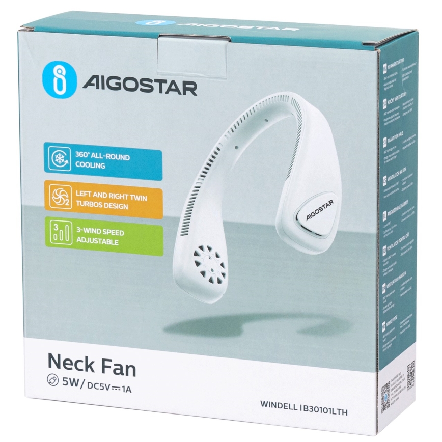 igostar - Επαναφορτιζόμενο ανεμιστηράκι λαιμού 4W/5V 2000mAh λευκό