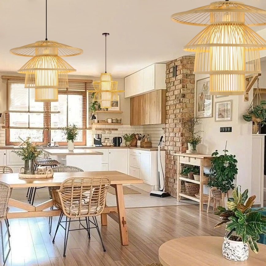 Κρεμαστό φωτιστικό οροφής PINCHOS 1xE27/40W/230V διάμετρος 45 cm μπαμπού