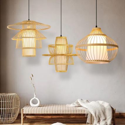 Κρεμαστό φωτιστικό οροφής PINCHOS 1xE27/40W/230V διάμετρος 50 cm μπαμπού