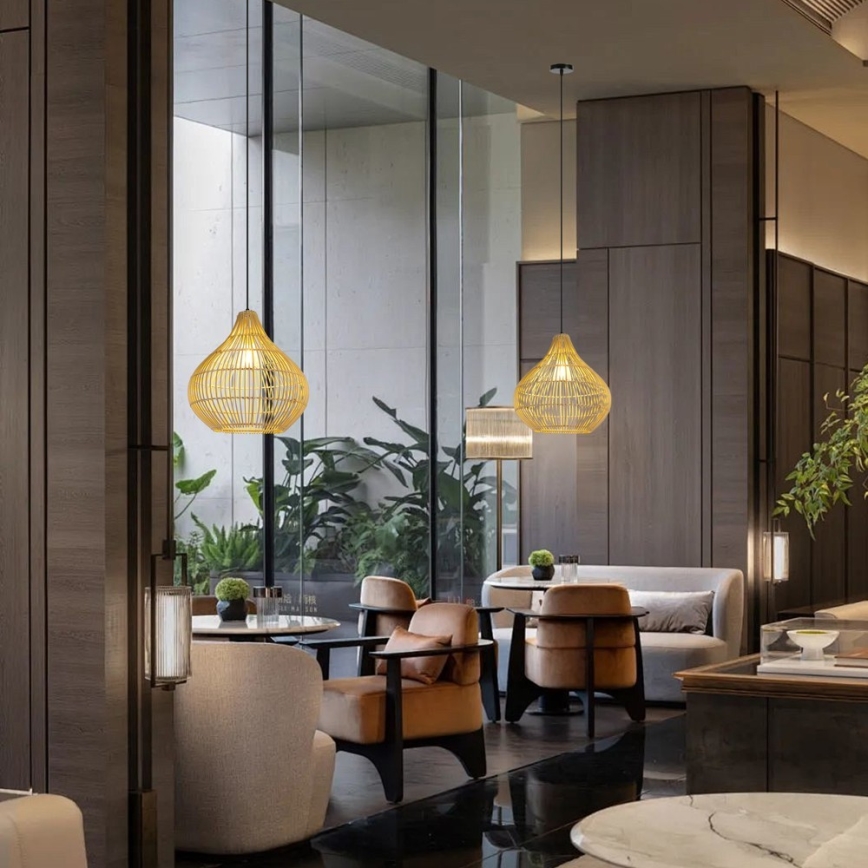 Κρεμαστό φωτιστικό οροφής PELO 1xE27/40W/230V διάμετρος 40 cm rattan