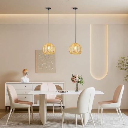 Κρεμαστό φωτιστικό οροφής PELO 1xE27/40W/230V διάμετρος 30 cm rattan