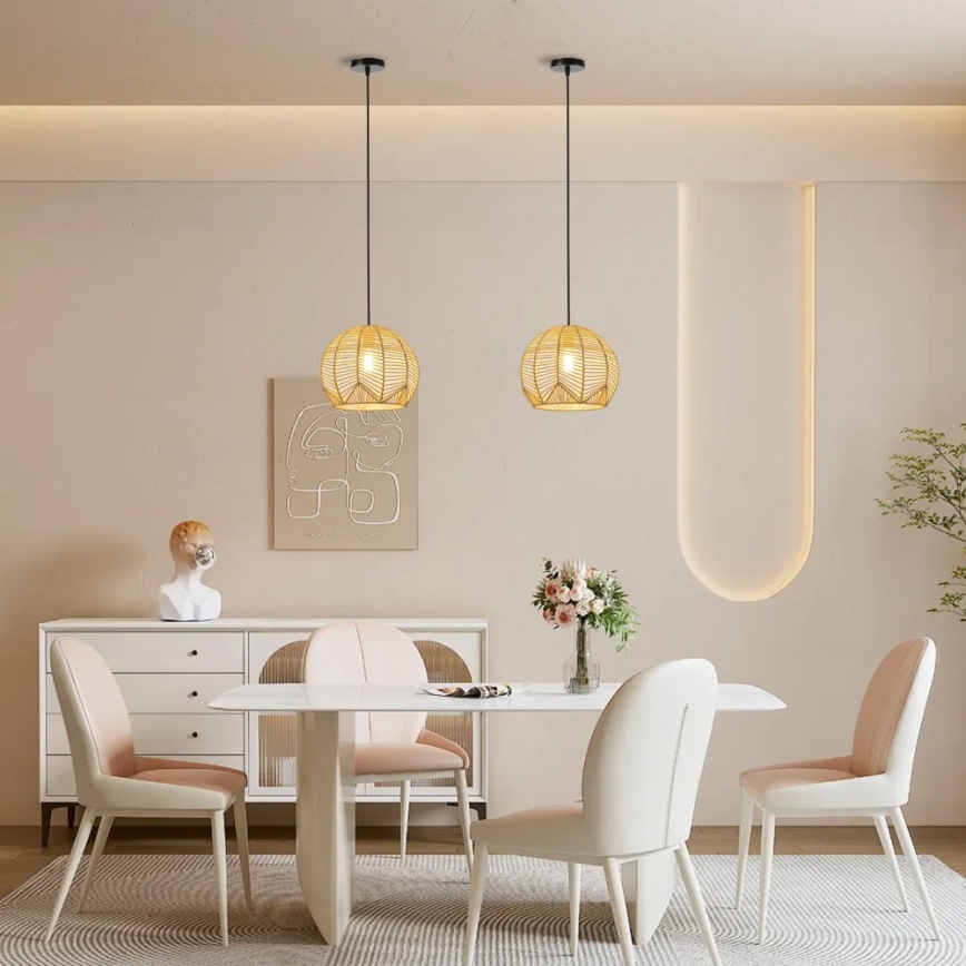 Κρεμαστό φωτιστικό οροφής PELO 1xE27/40W/230V διάμετρος 30 cm rattan