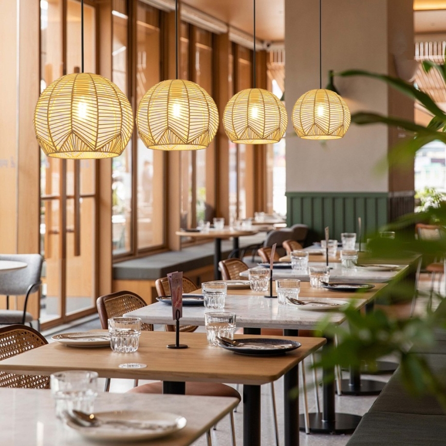 Κρεμαστό φωτιστικό οροφής PELO 1xE27/40W/230V διάμετρος 30 cm rattan