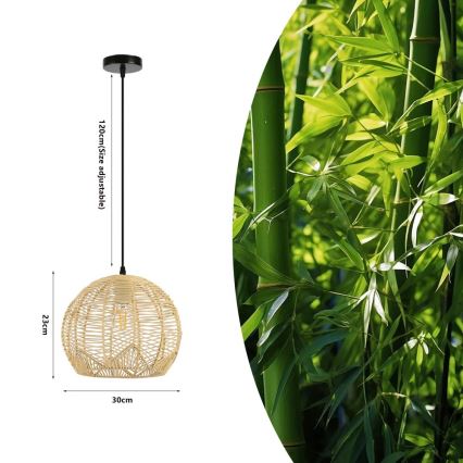 Κρεμαστό φωτιστικό οροφής PELO 1xE27/40W/230V διάμετρος 30 cm rattan