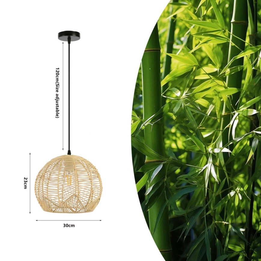 Κρεμαστό φωτιστικό οροφής PELO 1xE27/40W/230V διάμετρος 30 cm rattan