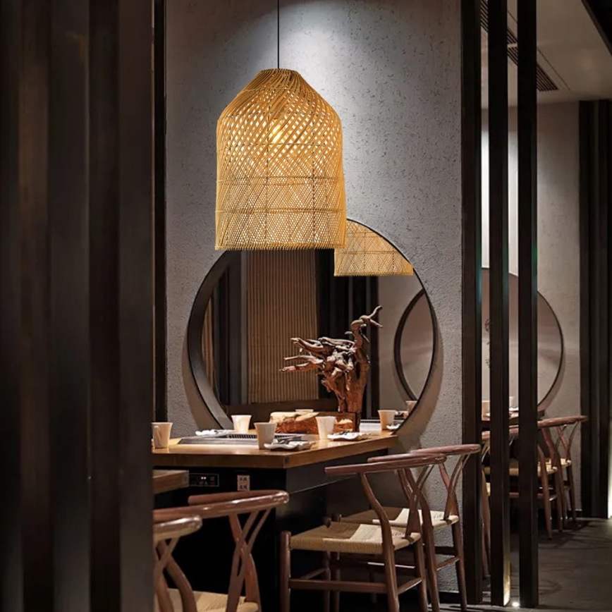 Κρεμαστό φωτιστικό οροφής PELO 1xE27/40W/230V διάμετρος 35 cm rattan