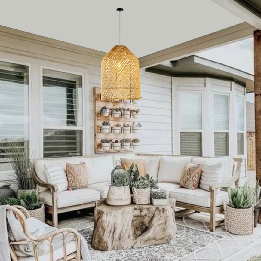 Κρεμαστό φωτιστικό οροφής PELO 1xE27/40W/230V διάμετρος 35 cm rattan