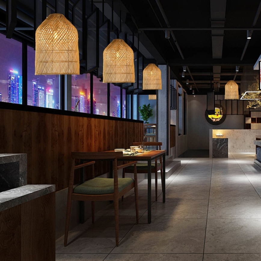 Κρεμαστό φωτιστικό οροφής PELO 1xE27/40W/230V διάμετρος 35 cm rattan