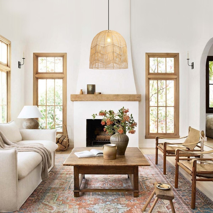 Κρεμαστό φωτιστικό οροφής PELO 1xE27/40W/230V διάμετρος 50 cm rattan