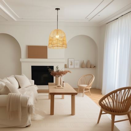 Κρεμαστό φωτιστικό οροφής PELO 1xE27/40W/230V διάμετρος 50 cm rattan