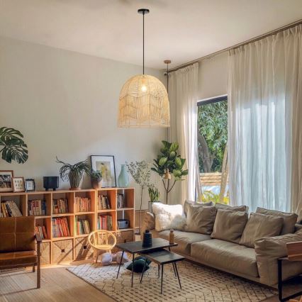 Κρεμαστό φωτιστικό οροφής PELO 1xE27/40W/230V διάμετρος 50 cm rattan