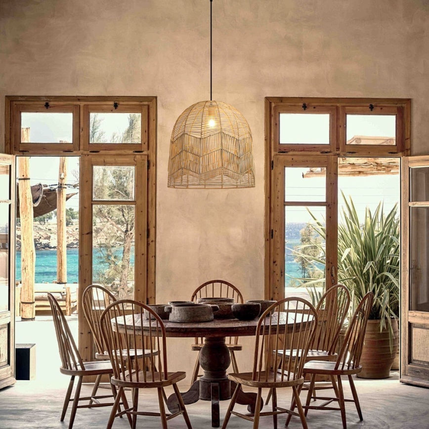 Κρεμαστό φωτιστικό οροφής PELO 1xE27/40W/230V διάμετρος 50 cm rattan