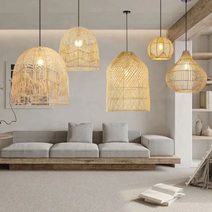 Κρεμαστό φωτιστικό οροφής PELO 1xE27/40W/230V διάμετρος 40 cm rattan