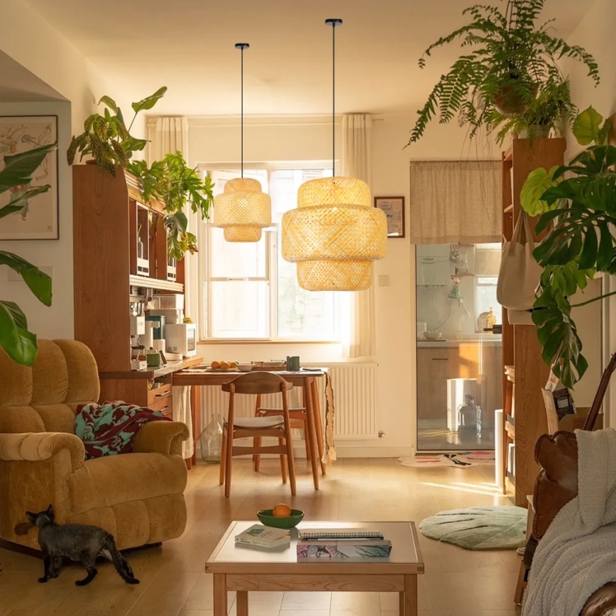 Κρεμαστό φωτιστικό οροφής HILO 1xE27/40W/230V διάμετρος 38 cm μπαμπού