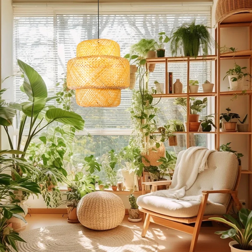 Κρεμαστό φωτιστικό οροφής HILO 1xE27/40W/230V διάμετρος 47 cm μπαμπού