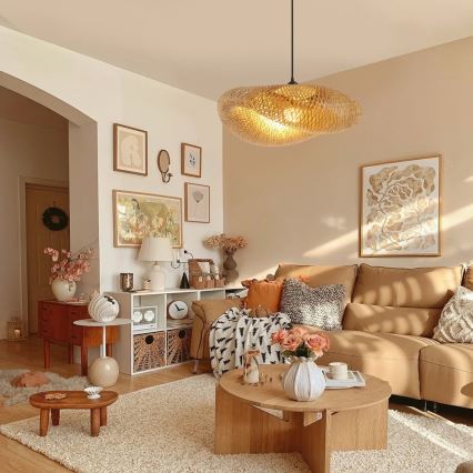Κρεμαστό φωτιστικό οροφής HILO 1xE27/40W/230V διάμετρος 60 cm μπαμπού