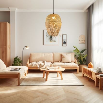 Κρεμαστό φωτιστικό οροφής HILO 1xE27/40W/230V διάμετρος 45 cm μπαμπού