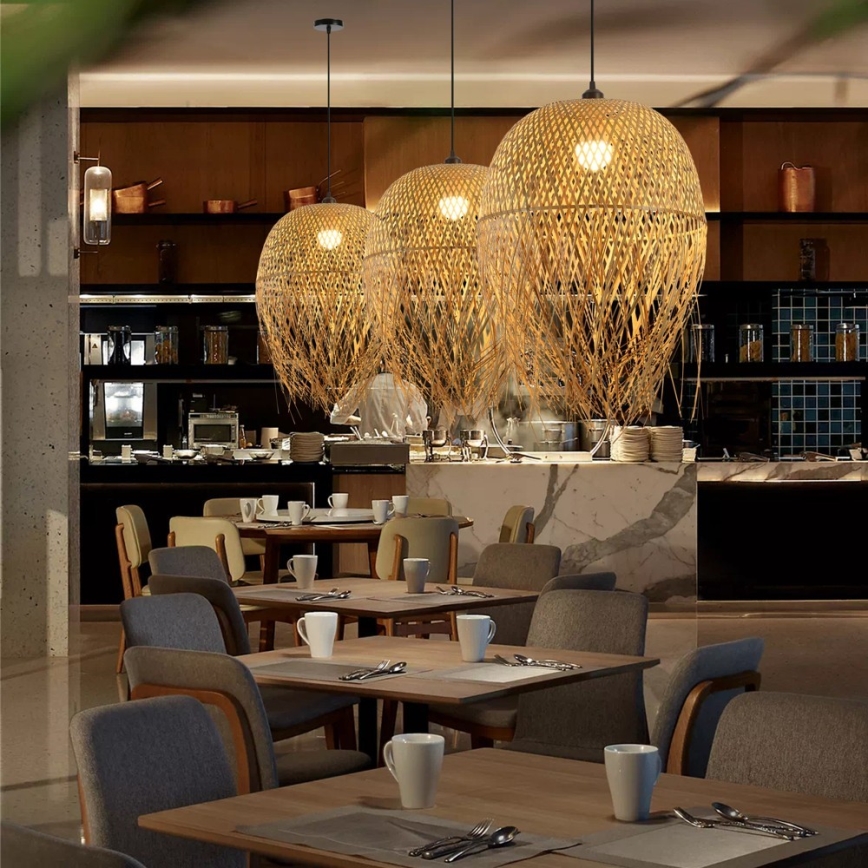 Κρεμαστό φωτιστικό οροφής HILO 1xE27/40W/230V διάμετρος 45 cm μπαμπού