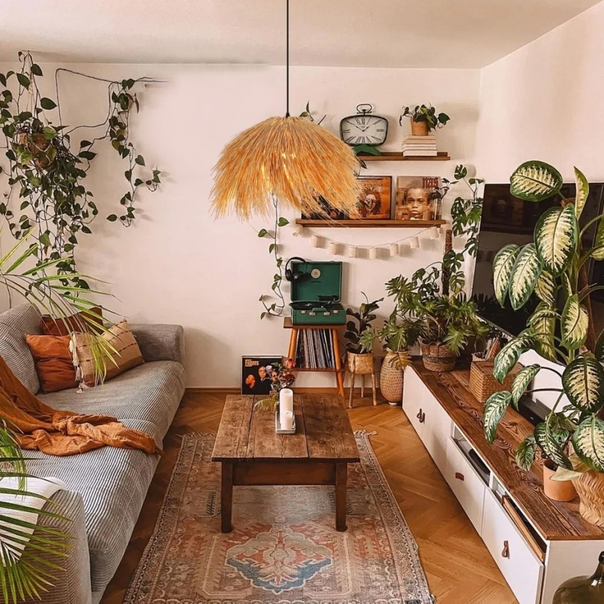 Κρεμαστό φωτιστικό οροφής NATURALEZA 1xE27/40W/230V διάμετρος 55 cm rattan