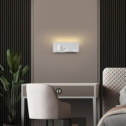 Immax 08285L - LED Επιτοίχιο φωτιστικό με ράφι, θύρα USB και ασύρματη φόρτιση Be PREPARE LED/3W/230V + LED/3W λευκό