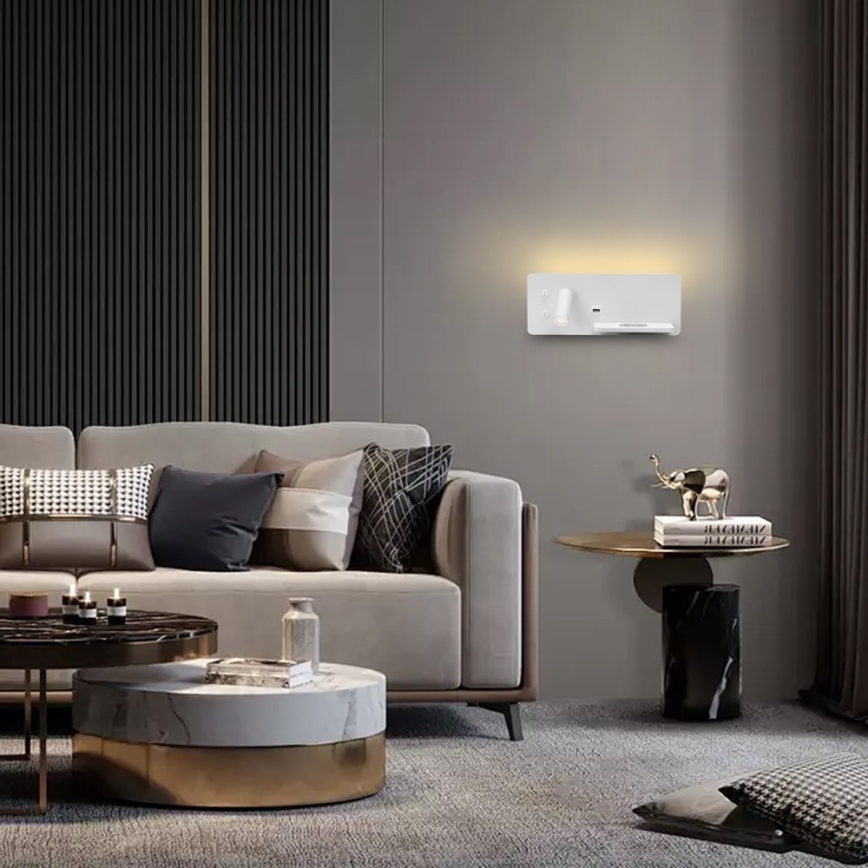 Immax 08285L - LED Επιτοίχιο φωτιστικό με ράφι, θύρα USB και ασύρματη φόρτιση Be PREPARE LED/3W/230V + LED/3W λευκό