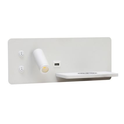 Immax 08285L - LED Επιτοίχιο φωτιστικό με ράφι, θύρα USB και ασύρματη φόρτιση Be PREPARE LED/3W/230V + LED/3W λευκό