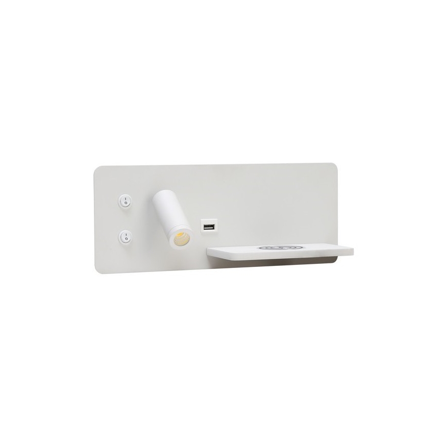 Immax 08285L - LED Επιτοίχιο φωτιστικό με ράφι, θύρα USB και ασύρματη φόρτιση Be PREPARE LED/3W/230V + LED/3W λευκό