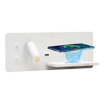 Immax 08285L - LED Σποτ τοίχου με ράφι, θύρα USB και ασύρματη φόρτιση Be PREPARE LED/3W/230V + LED/3W λευκό