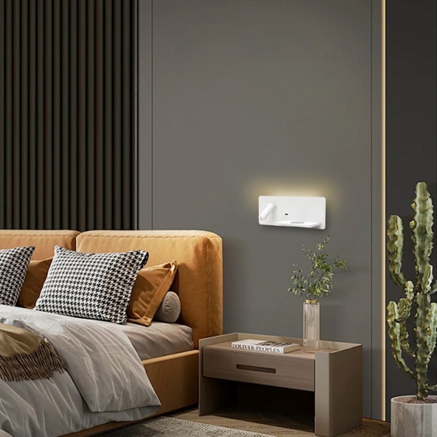Immax 08285L - LED Σποτ τοίχου με ράφι, θύρα USB και ασύρματη φόρτιση Be PREPARE LED/3W/230V + LED/3W λευκό