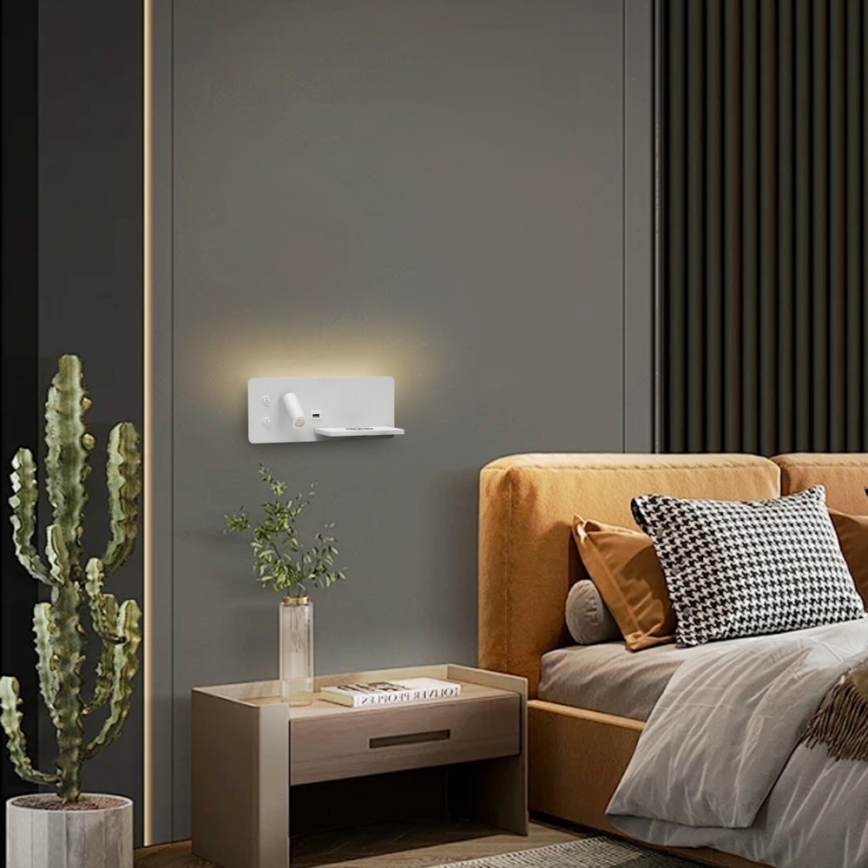 Immax 08285L - LED Σποτ τοίχου με ράφι, θύρα USB και ασύρματη φόρτιση Be PREPARE LED/3W/230V + LED/3W λευκό