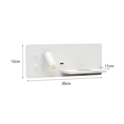 Immax 08285L - LED Σποτ τοίχου με ράφι, θύρα USB και ασύρματη φόρτιση Be PREPARE LED/3W/230V + LED/3W λευκό