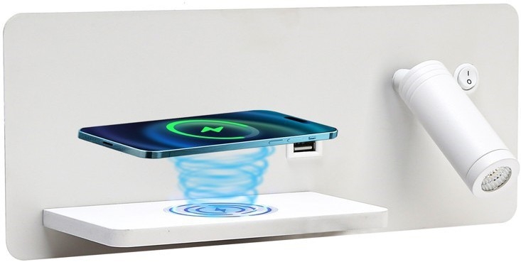 Immax 08286L - LED Επιτοίχιο φωτιστικό με ράφι, θύρα USB και ασύρματη φόρτιση Be PREPARE LED/3W/230V + LED/3W λευκό