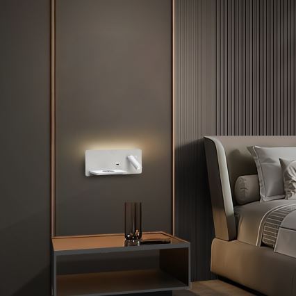 Immax 08286L - LED Επιτοίχιο φωτιστικό με ράφι, θύρα USB και ασύρματη φόρτιση Be PREPARE LED/3W/230V + LED/3W λευκό