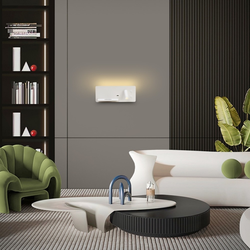 Immax 08286L - LED Σποτ τοίχου με ράφι, θύρα USB και ασύρματη φόρτιση Be PREPARE LED/3W/230V + LED/3W λευκό