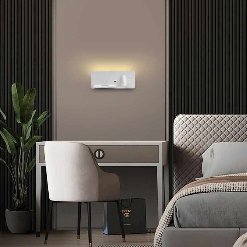 Immax 08286L - LED Σποτ τοίχου με ράφι, θύρα USB και ασύρματη φόρτιση Be PREPARE LED/3W/230V + LED/3W λευκό