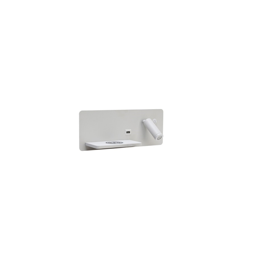 Immax 08286L - LED Σποτ τοίχου με ράφι, θύρα USB και ασύρματη φόρτιση Be PREPARE LED/3W/230V + LED/3W λευκό