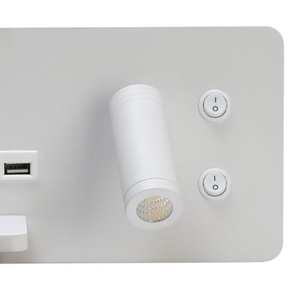 Immax 08286L - LED Σποτ τοίχου με ράφι, θύρα USB και ασύρματη φόρτιση Be PREPARE LED/3W/230V + LED/3W λευκό