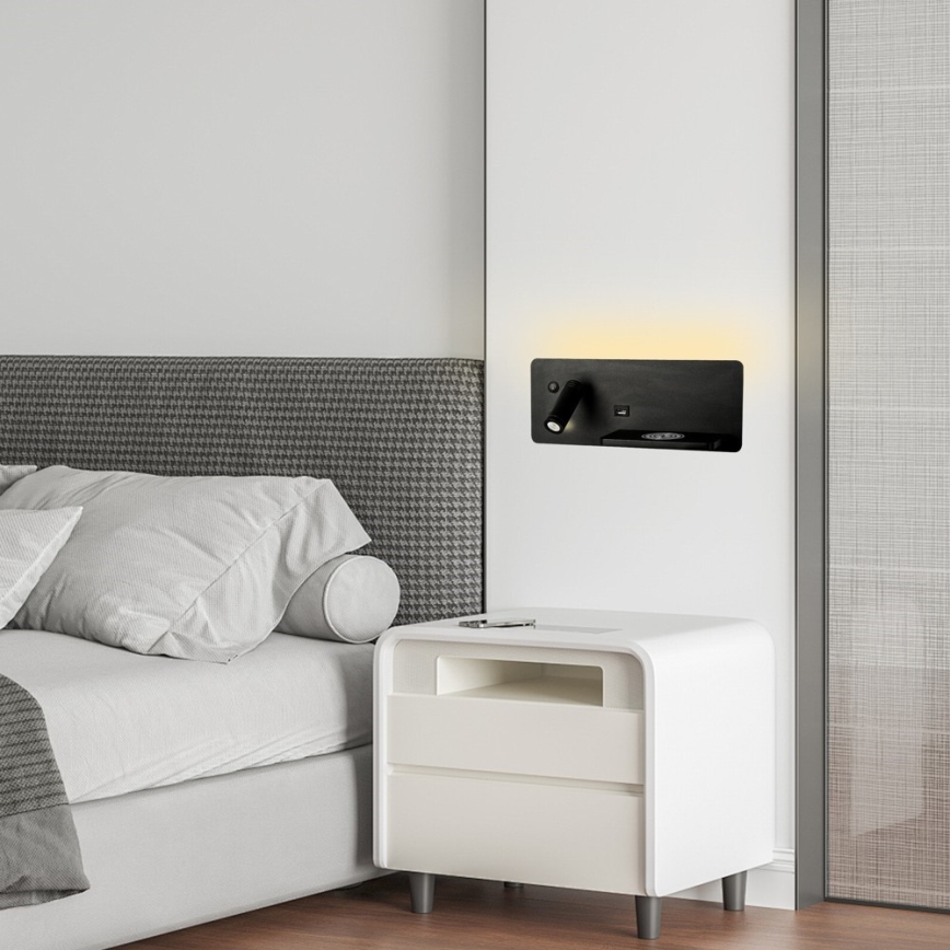 Immax 08287L - LED Σποτ τοίχου με ράφι, θύρα USB και ασύρματη φόρτιση Be PREPARE LED/3W/230V + LED/3W μαύρο