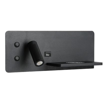 Immax 08287L - LED Σποτ τοίχου με ράφι, θύρα USB και ασύρματη φόρτιση Be PREPARE LED/3W/230V + LED/3W μαύρο