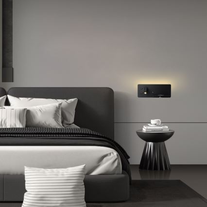 Immax 08287L - LED Σποτ τοίχου με ράφι, θύρα USB και ασύρματη φόρτιση Be PREPARE LED/3W/230V + LED/3W μαύρο