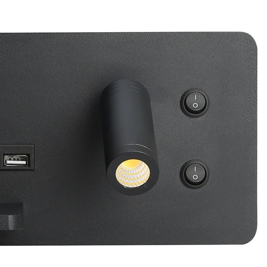 Immax 08288L - LED Επιτοίχιο φωτιστικό με ράφι, θύρα USB και ασύρματη φόρτιση Be PREPARE LED/3W/230V + LED/3W μαύρο