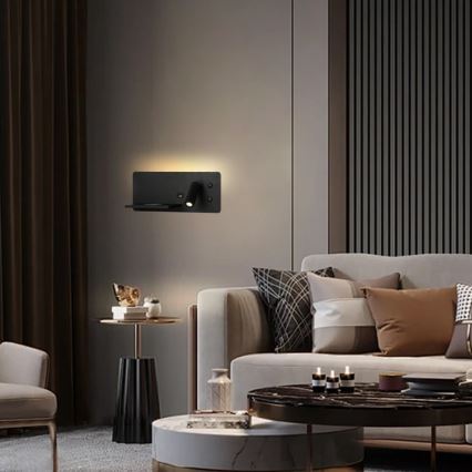 Immax 08288L - LED Σποτ τοίχου με ράφι, θύρα USB και ασύρματη φόρτιση Be PREPARE LED/3W/230V + LED/3W μαύρο