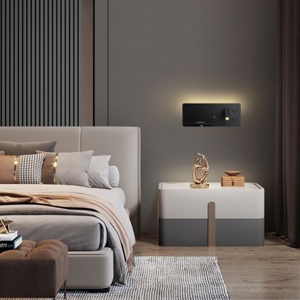 Immax 08288L - LED Σποτ τοίχου με ράφι, θύρα USB και ασύρματη φόρτιση Be PREPARE LED/3W/230V + LED/3W μαύρο