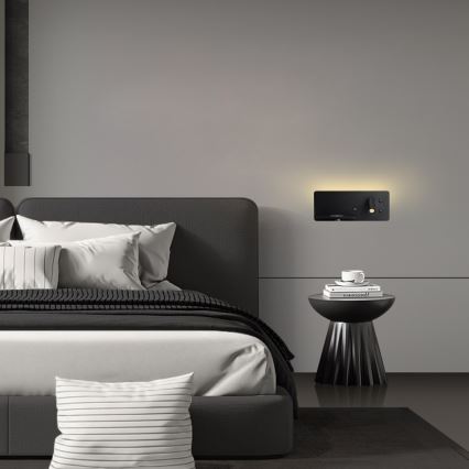Immax 08288L - LED Σποτ τοίχου με ράφι, θύρα USB και ασύρματη φόρτιση Be PREPARE LED/3W/230V + LED/3W μαύρο