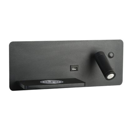 Immax 08288L - LED Σποτ τοίχου με ράφι, θύρα USB και ασύρματη φόρτιση Be PREPARE LED/3W/230V + LED/3W μαύρο