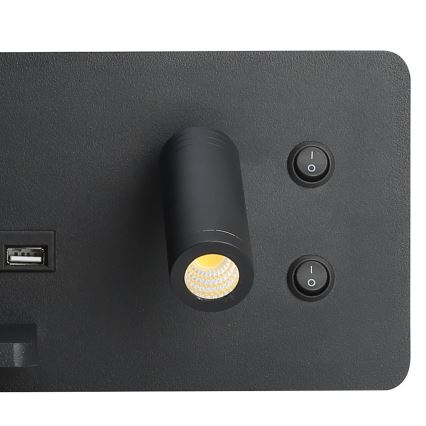 Immax 08288L - LED Σποτ τοίχου με ράφι, θύρα USB και ασύρματη φόρτιση Be PREPARE LED/3W/230V + LED/3W μαύρο